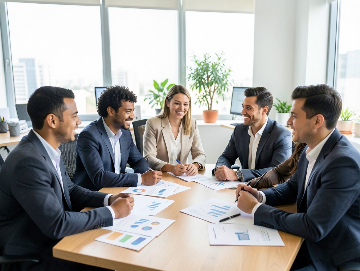 Equipo colaborando en una reunión de trabajo